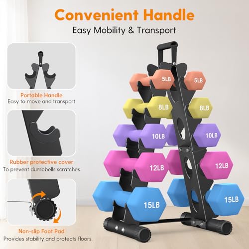 5-Tier Dumbbell Rack Stand - A-Frame Design, Black