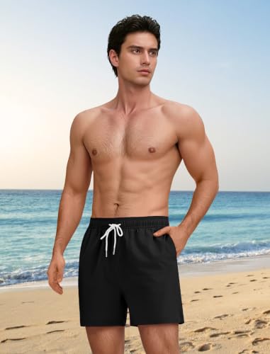 Men's Swim Trunks with Compression Liner - X-Large Black