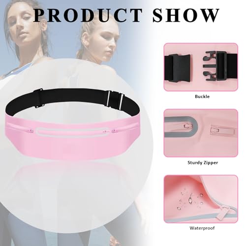 Waterproof Fanny Pack with 3 Pockets - Adjustable Waist Pack for Running - Light Pink