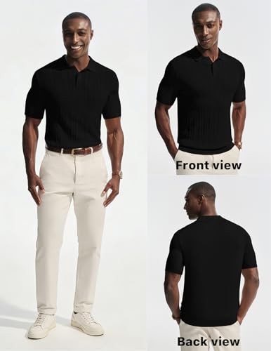 Men's Short Sleeve Knit Polo Shirt - Lightweight Casual Golf & Beach Top