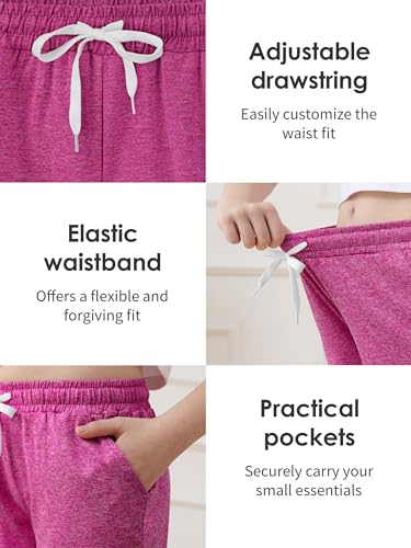 Girls Athletic Shorts - 5 Pack Dry-Fit Performance with Pockets - Hot Pink, Lavender, Green, Dark Grey, Light Pink - 10-12 Years