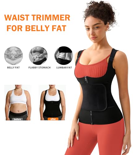 Sweat Vest for Women - Sauna Waist Trainer with Zipper, Black, Large