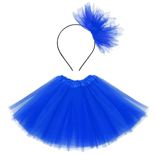 Layered Tulle Tutu Skirt for Girls with Headband - Blue, 3-6 Years