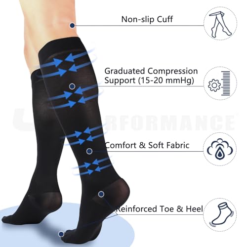 +MD 15-20 mmHg Women Compression Socks Knee High Stockings Beige/Black Large
