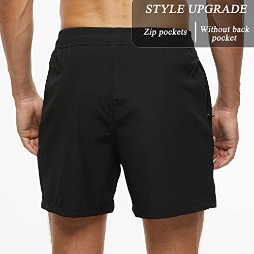 SILKWORLD Men's Quick Dry Swim Trunks Beach Shorts with Pockets Large / MQ18_zip_black