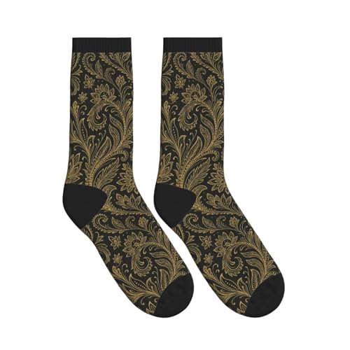 YHTJSZP One Size Gold Paisley Slouchy Crew Socks for Men Women, Athletic Long Tube Socks for Soccer Running Hiking Yoga Softball