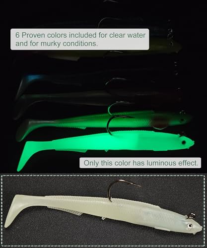 Pre-Rigged Paddle Tail Swimbaits Set - 6 Inch, 6 Colors, 1oz Bass Lure