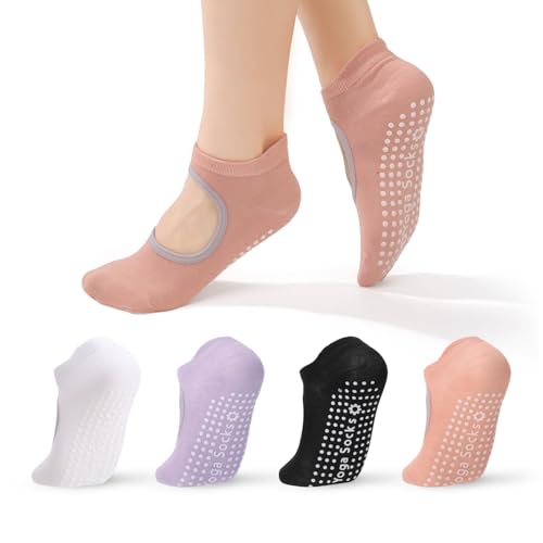 8 Pairs Pilates Socks with Grips for Women - Simple Color 4