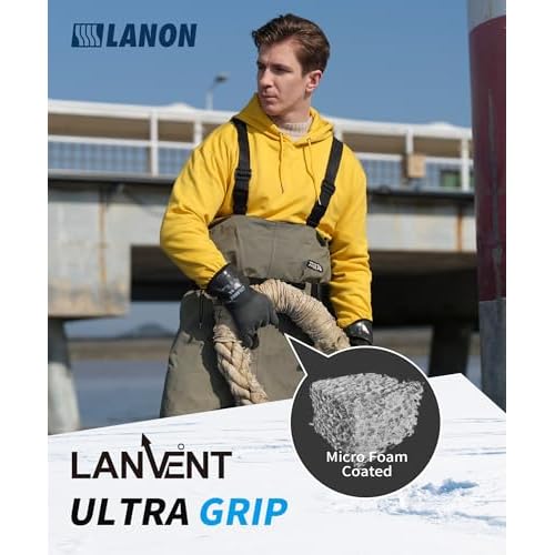 LANON Waterproof Winter Work Gloves, Moisture-permeable PU Coated£¬Warm Gloves for Freezer & Outdoor Work, Chemical & Oil Resistant, Non-Slip,Large