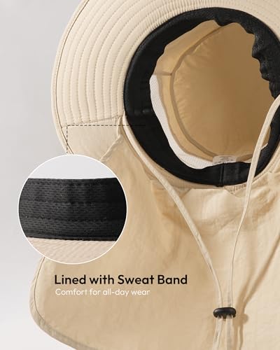 One Size Khaki Sun Hat for Men with Wide Brim & Neck Flap - UV Protection for Fishing & Hiking