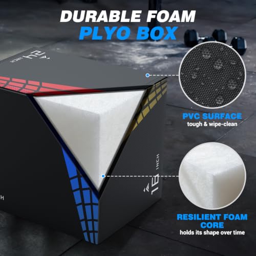 3-in-1 Foam Plyo Box for Home Gym - 440LB Capacity, Med(10LB) - 24x20x16in