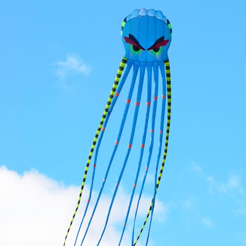 Blue Giant Octopus Kite 26ft for Adults Outdoor Fun Large 3D with Reel