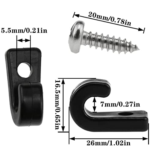 Kayak J-Shaped Hook - 12-Piece Black Nylon Tie Hook 26x11x16mm