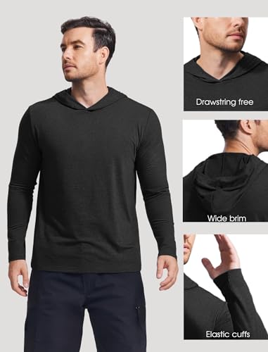 PINSPARK Men's Lightweight Pullover Hoodie Long Sleeve Sweatshirt - Black, Large