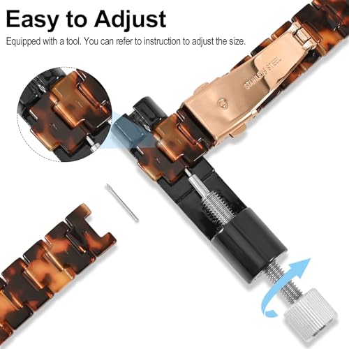 Conidido Tortoiseshell Watch Band for Garmin Lily 2/2 Classic/2 Active - Resin Strap with Stainless Steel Buckle, 14mm Replacement Wristband for Women