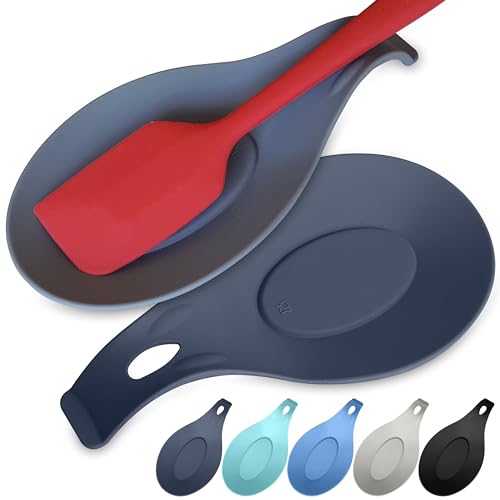 Silicone Spoon Rest Set - 2 XL 9.2 Inch Utensil Holders - Cool Gray