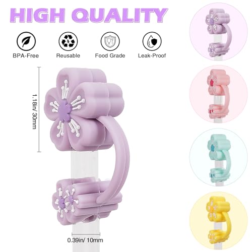 4 Pcs Cherry Blossom Straw Topper for 10mm Tumbler Straws - Colourful