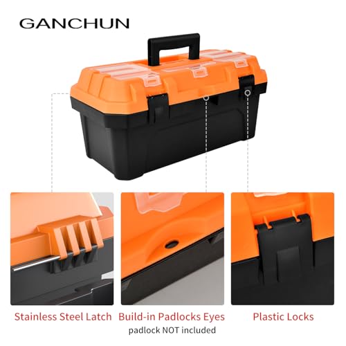 17-inch Tool Box with Removable Tray,Multipurpose Plastic Storage Box/Portable Tool Boxes/Art Craft Organizer, Three Small Parts Storage On The Lid