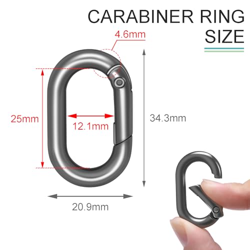 10-Pack 1-Inch Oval Carabiner Clips - Metal Spring Hooks - Gunmetal Black