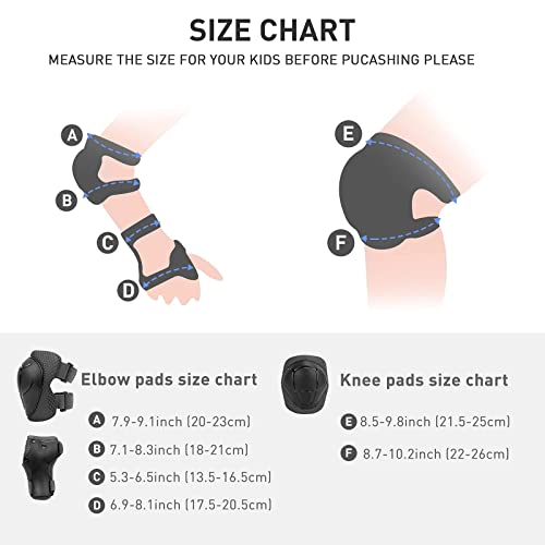 Kids Knee and Elbow Pads Protective Gear Set - Black, Small