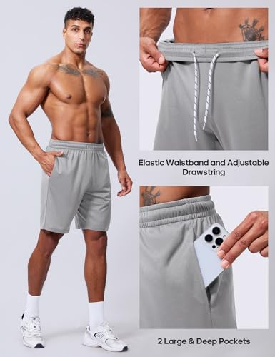 Men's 9 Inch Inseam Quick Dry Mesh Athletic Shorts - Light Grey