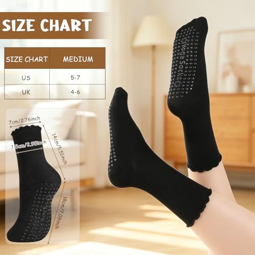Non-Slip Pilates Grip Socks for Women - Black / Size 5