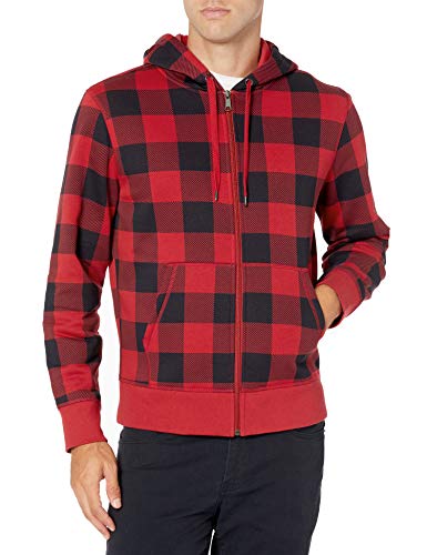 Men's Full-Zip Fleece Hoodie - X-Small Red Buffalo Plaid