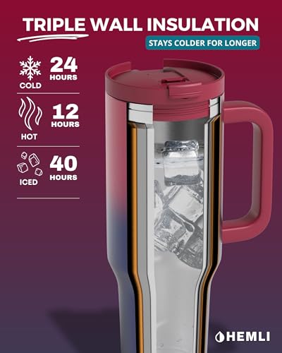 Hemli 40oz Insulated Stainless Steel Tumbler with Handle & Straw - Red Purple