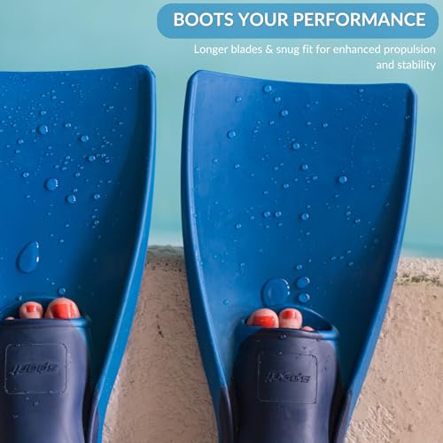 Sporti Unisex Long Floating Swim Fins for Pool & Lap Swimming - Navy Blue, M 8-9 / W 9-10