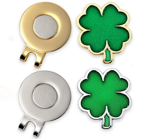 Personalized Golf Ball Markers with Magnetic Hat Clips - Gold+Silver Four-Leaf Clover