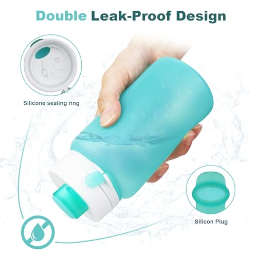 PLTCAT 19oz Collapsible Silicone Water Bottle - Green & Blue, Leak-Proof & Travel-Friendly