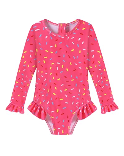 Girls Long Sleeve Ruffle One Piece Swimsuit - 2-3T Rosered