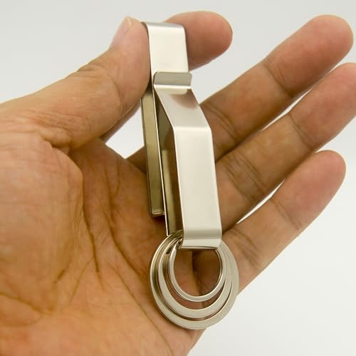 2 Pack Stainless Steel Belt Key Clip Holder with 12 Rings - Silver 2.3 Inch