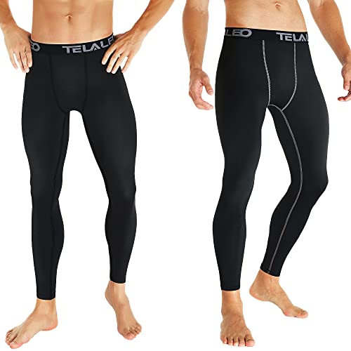 TELALEO Men's Compression Leggings Baselayer, 4 Pack Large Black