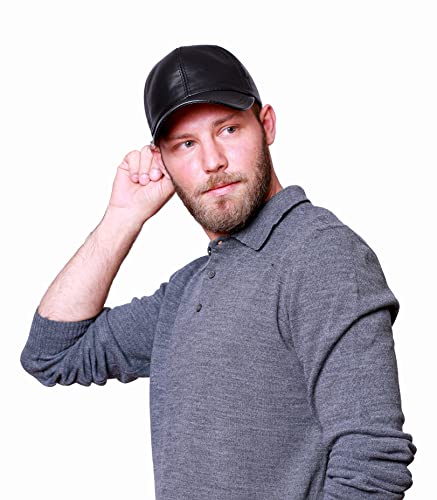 HATSQUARE Genuine Leather Baseball Cap - Unisex Black Adjustable Hat