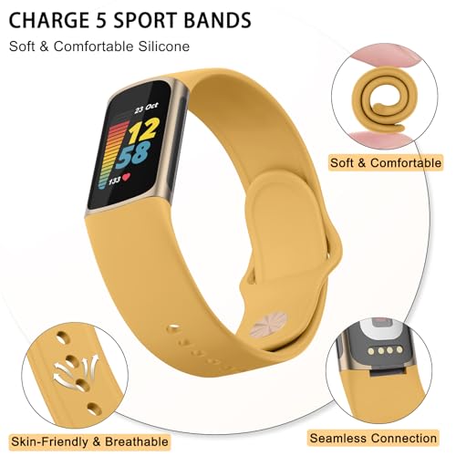 Silicone Sport Band for Fitbit Charge 6 - Yellow Replacement Strap