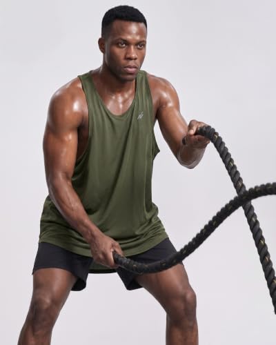 XX-Large Men’s Breathable Mesh Tank Top Y-Back Workout Shirt - Black/Light Grey/Army Green