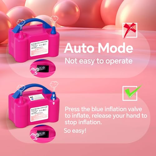 Small Rose Red Electric Balloon Pump 110V 600W Portable Dual Nozzles Party Decor