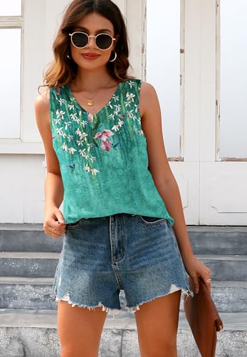 Womens Tie Dye Tank Top - Sleeveless Summer Workout Shirt - Flower Swallow, S
