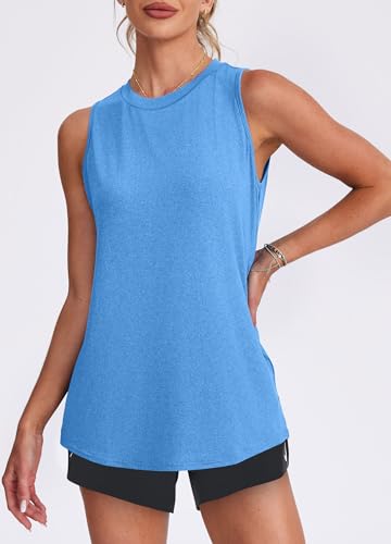 Blue Women's Workout Tank Top - Lightweight Sleeveless Athletic Shirt, Large