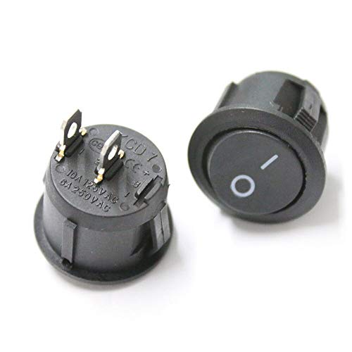 2-Pack Round Rocker Switch - SPST 12V 10A Black On/Off Button for DC Circuits