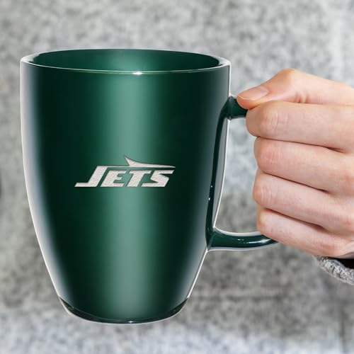 New York Jets NFL Sunburst 18oz Laser Engraved Ceramic Mug - Rico Industries