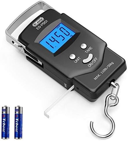 Dr.meter Fishing Scale - 110lb Digital Luggage Scale with Backlit LCD & Measuring Tape | Compact & Portable
