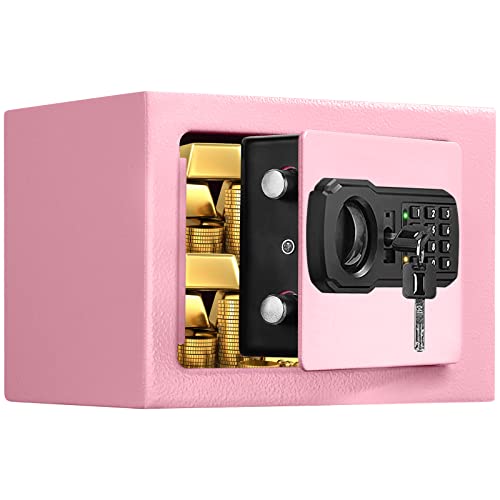 Small Mini Fire Safe Box for Home, 0.3 Cubic Feet Medication Lock Box, Security Money Safes with Digital Keypad, Spare Keys, Personal Safes for Money, Jewelry, ID Documents