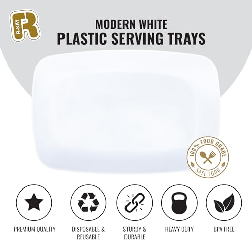R-kay 6 Pack White Serving Tray - 12.75 x 8.25 Trays for Food Heavy