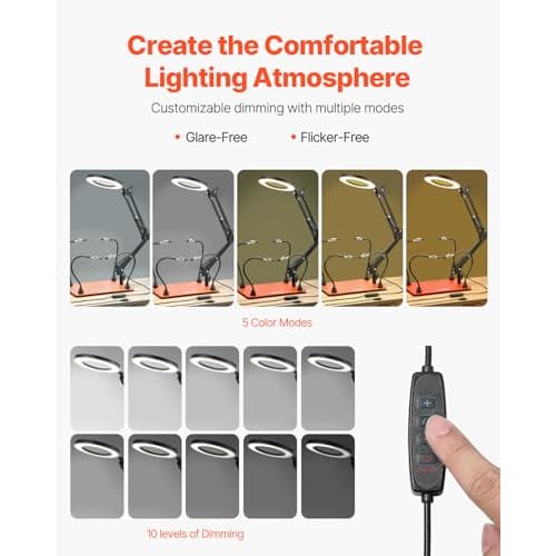 VEVOR Magnetic Helping Hands Soldering Station, 4 Flexible Arms Third Hand Tool with 3X LED Magnifying Lamp & Non-Slip Heavy-Duty Base, Soldering Helping Hands for Electronic Repair Craft Hobby DIY