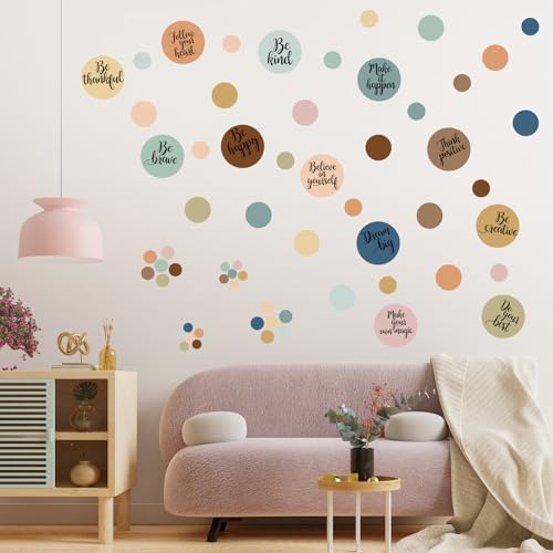 TaoBary 288 Pcs Polka Dot Wall Sticker Inspirational Wall Decal for Classroom Kids Motivational Quote Circle Wall Sticker Removable Lettering Positive Saying Sticker for Dance Yoga Gym (Lovely)