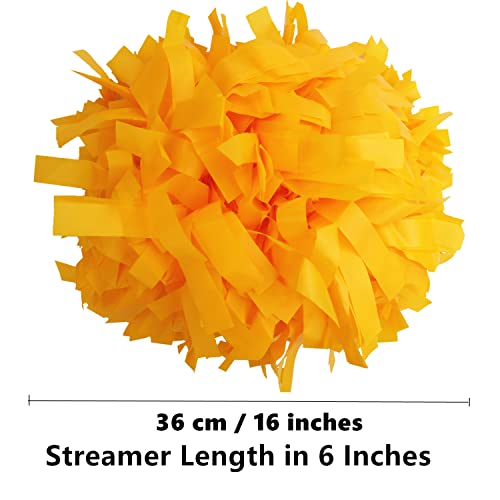 Yellow 2 Pack 14in Cheerleading Pom Poms with Baton Handle - 1,000 Streamers, Kids & Adults