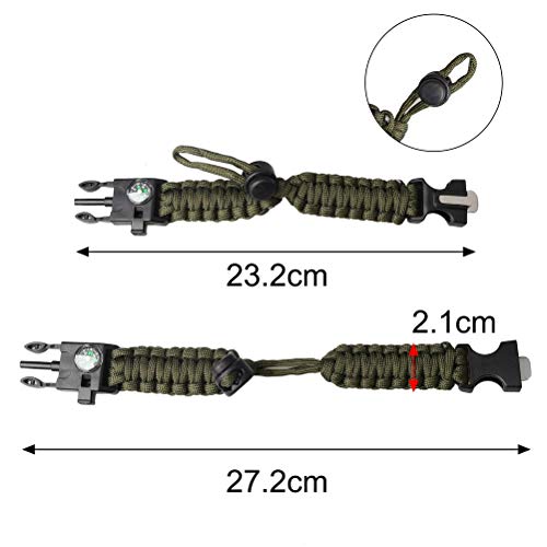 Survival Paracord Bracelet with Fire Starter & Compass - Army Green & Black Orange