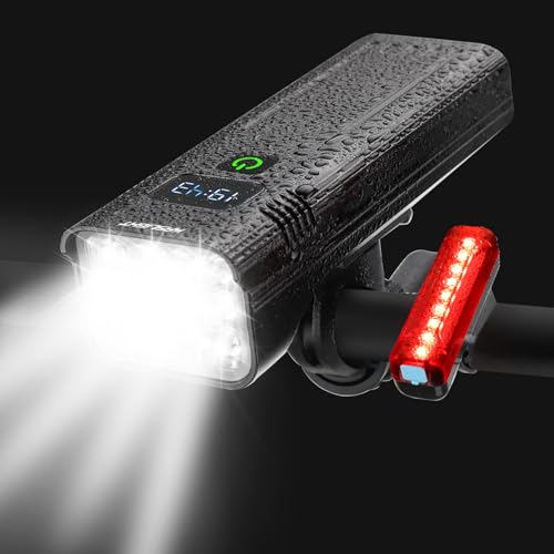 KASLIGHT Black 8 LED 10000 Lumens Rechargeable Bike Headlight Set with Taillights